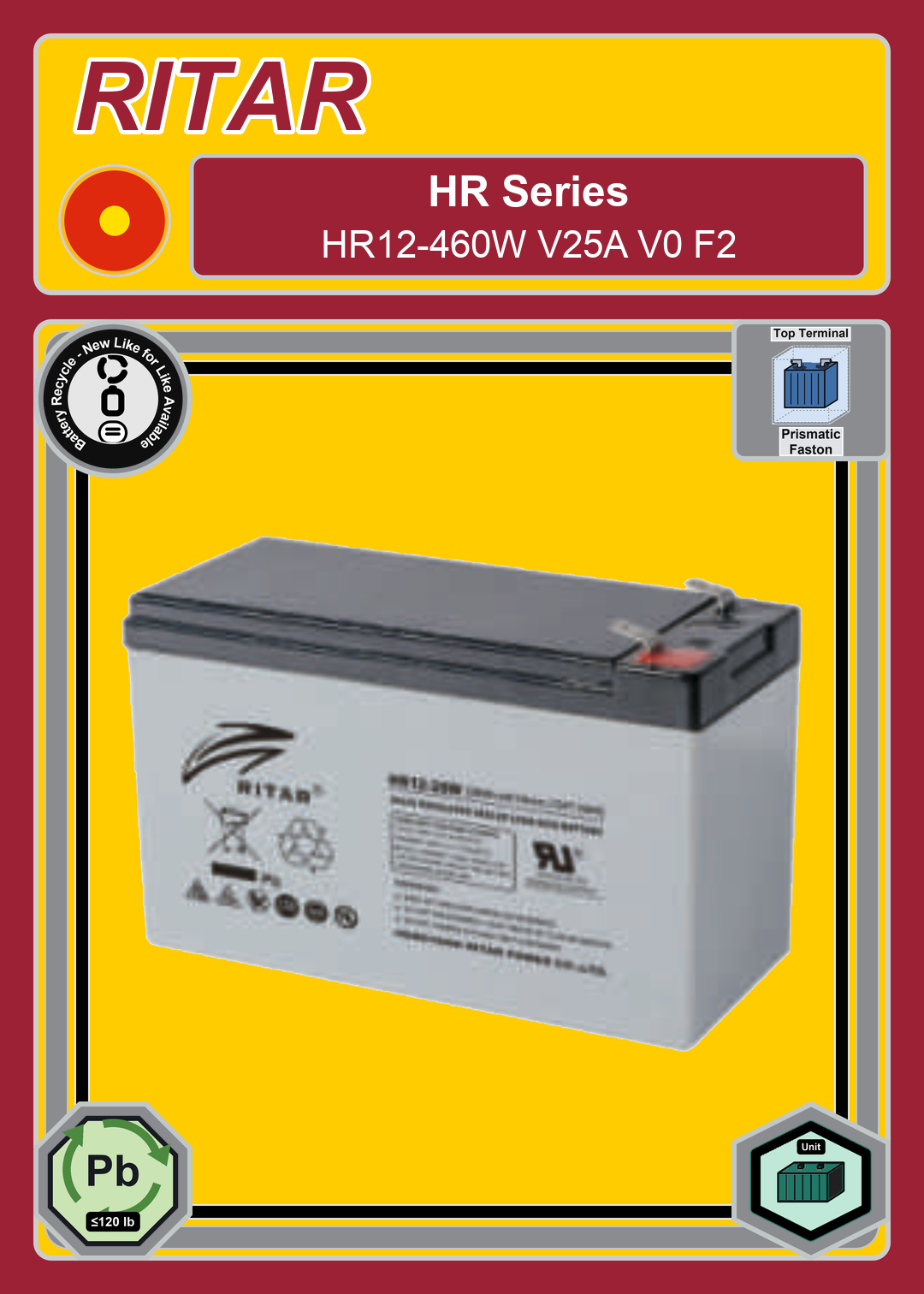 Battery Recycle Ritar HR Series HR12 460W V25A V0 F2