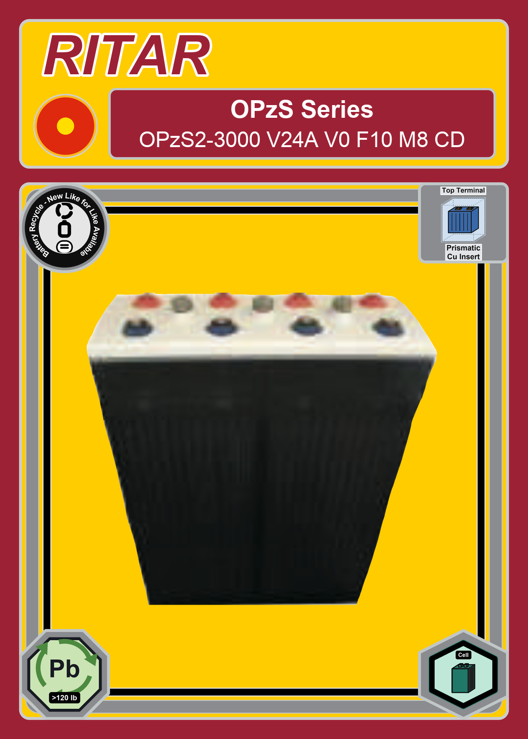Battery Recycle Ritar OPzS Series OPzS2 3000 V24A V0 F10 M8 CD