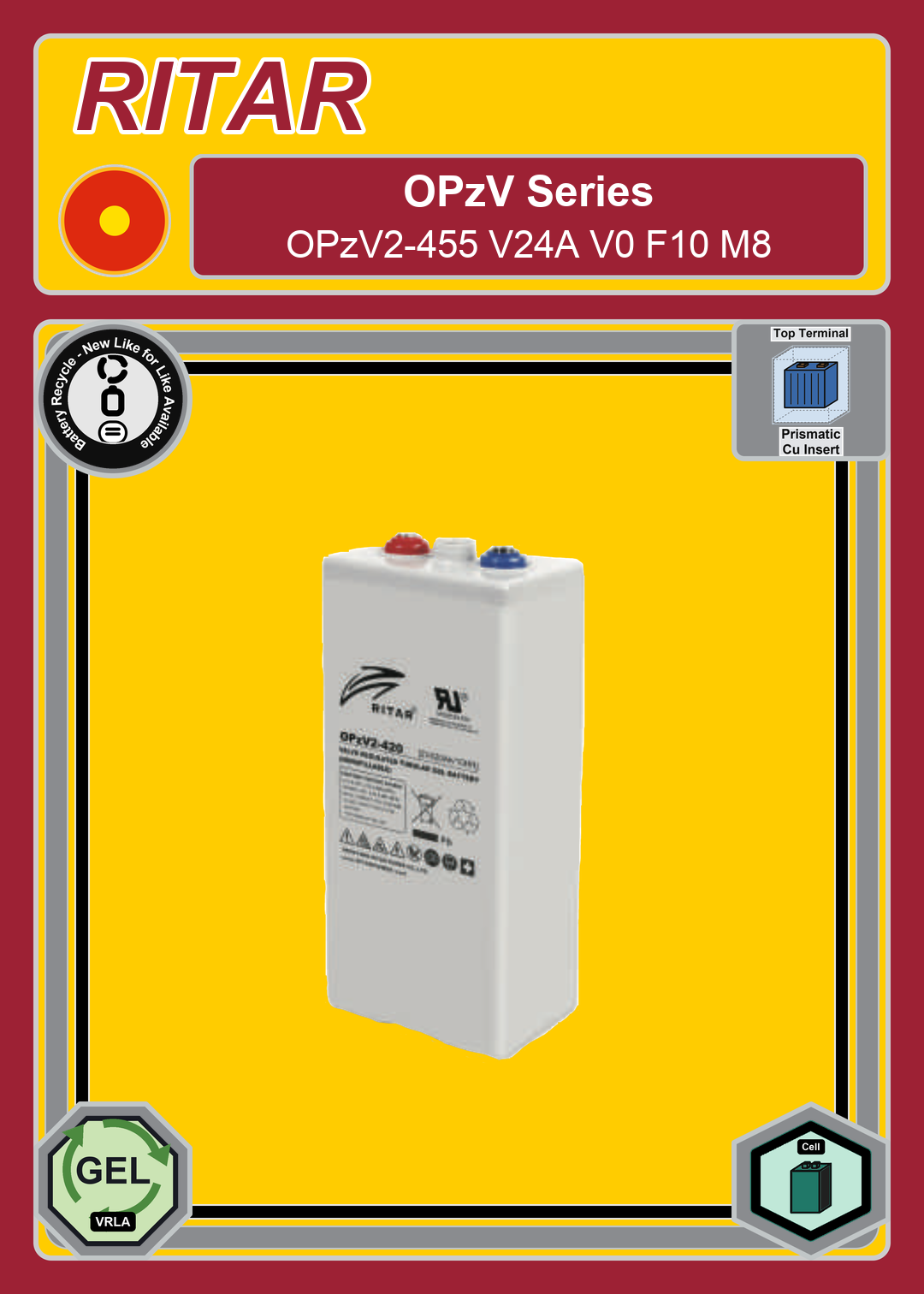 Battery Recycle Ritar OPzV Series OPzV2 455 V24A V0 F10 M8