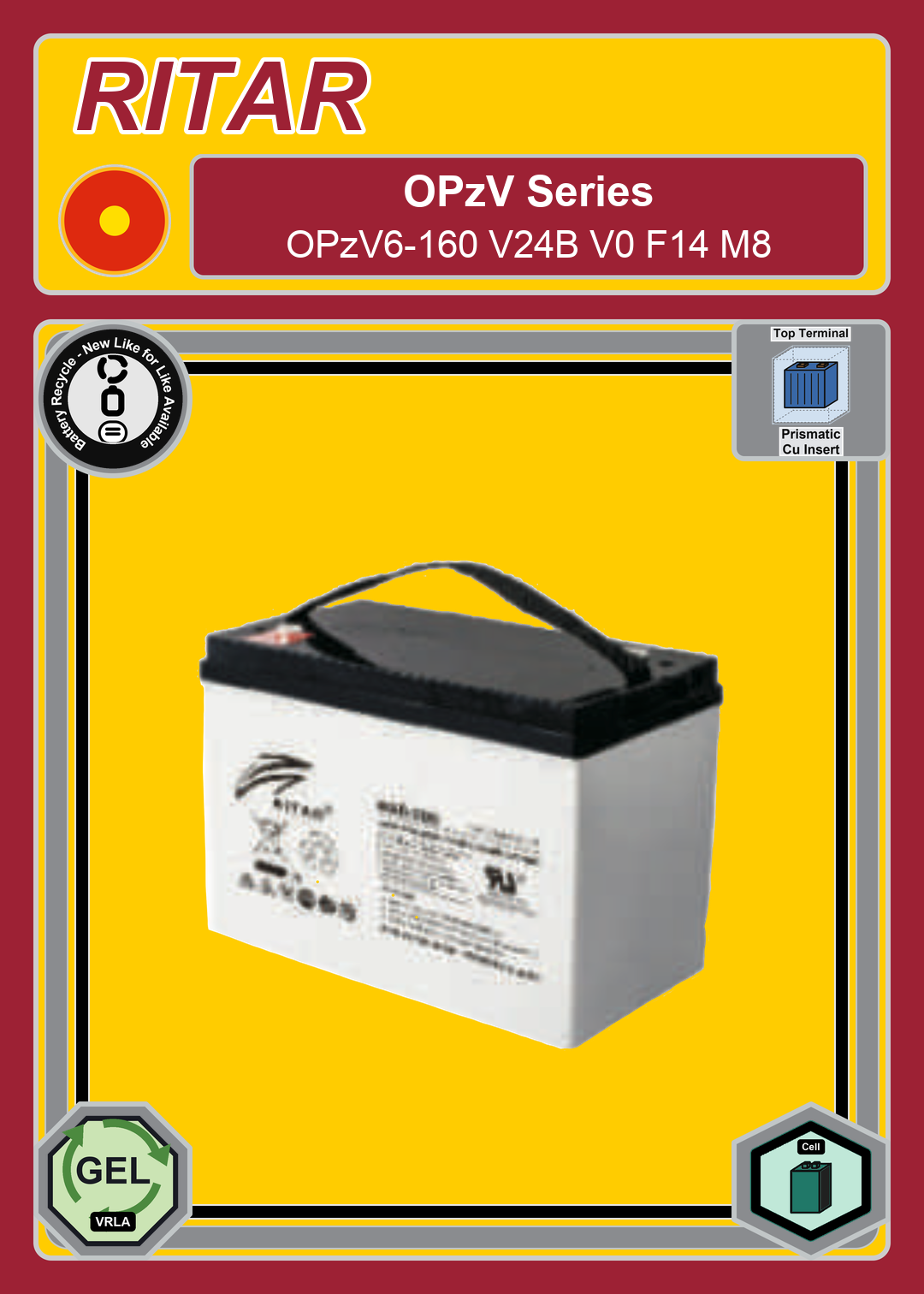 Battery Recycle Ritar OPzV Series OPzV6 160 V24B V0 F14 M8