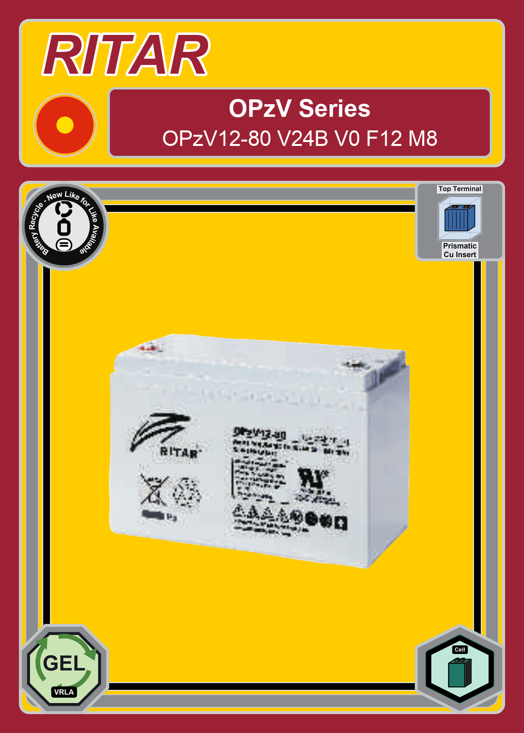 Battery Recycle Ritar OPzV Series OPzV12 80 V24B V0 F12 M8