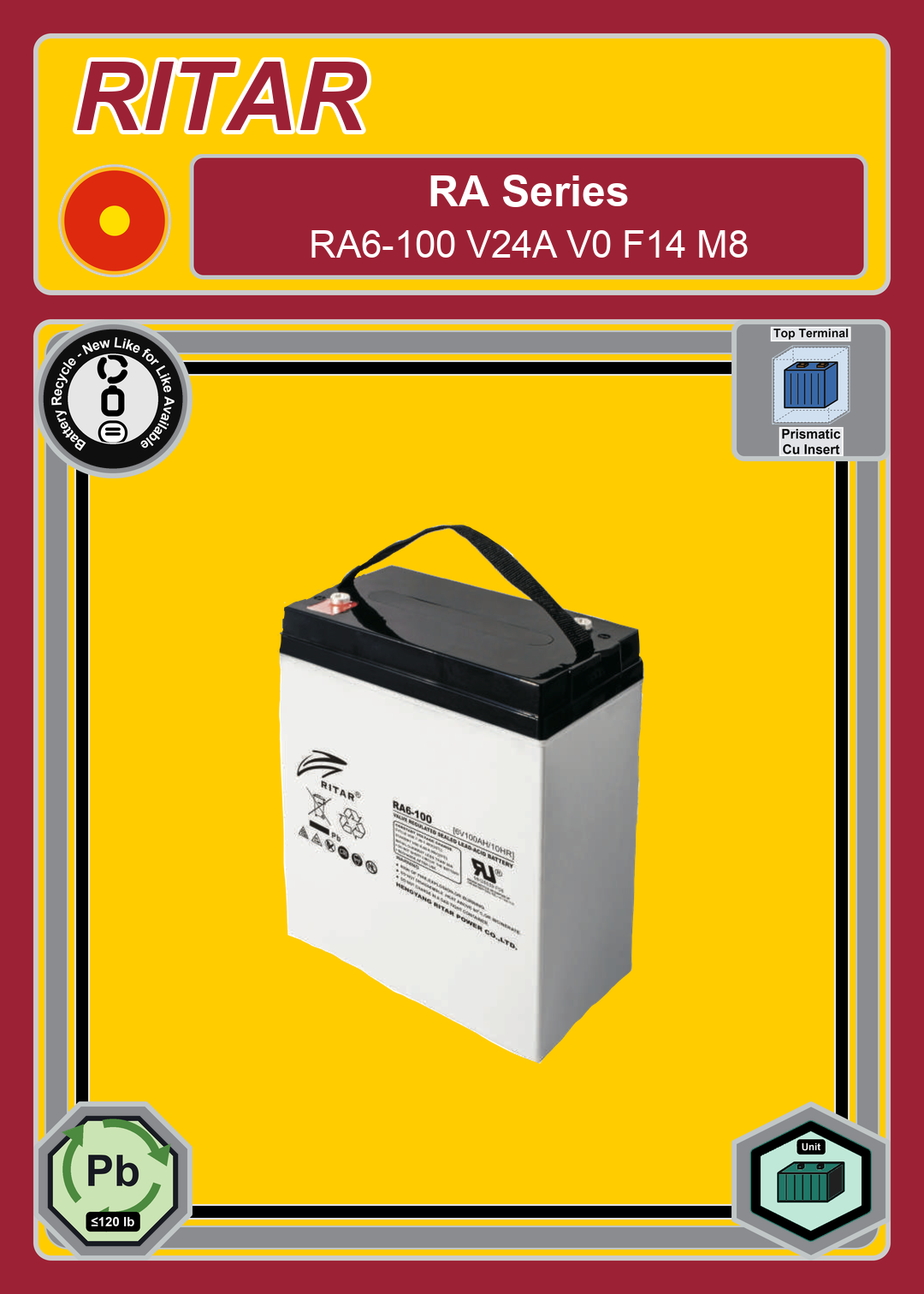 Battery Recycle Ritar RA Series RA6 100 V24A V0 F14 M8