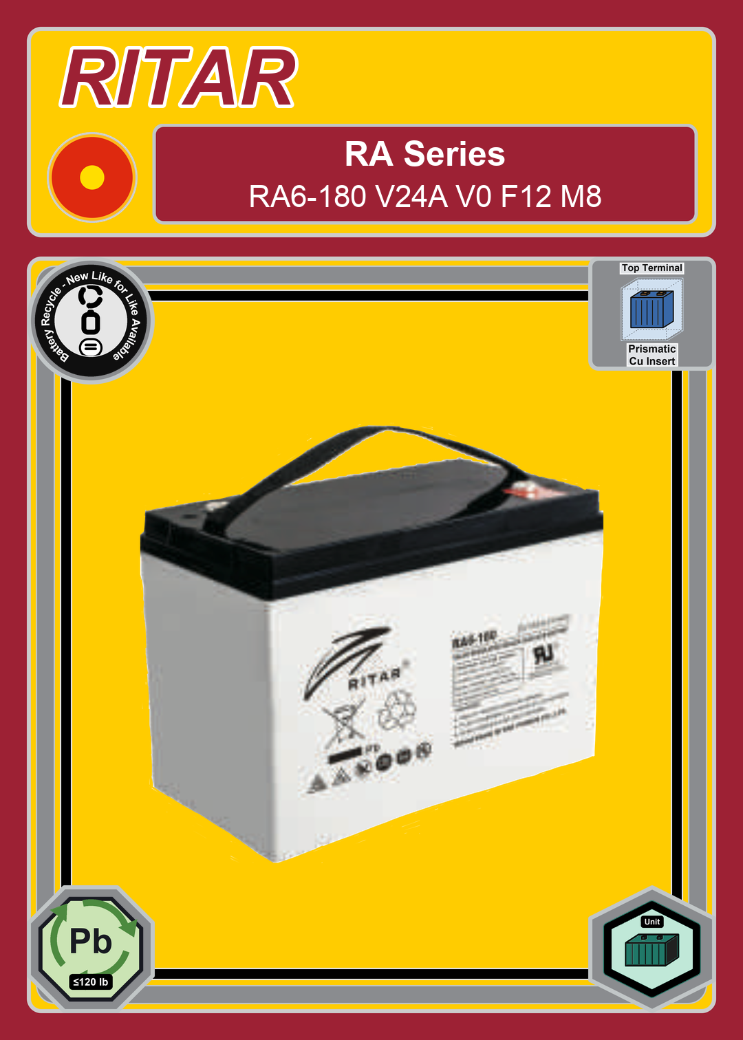 Battery Recycle Ritar RA Series RA6 180 V24A V0 F12 M8
