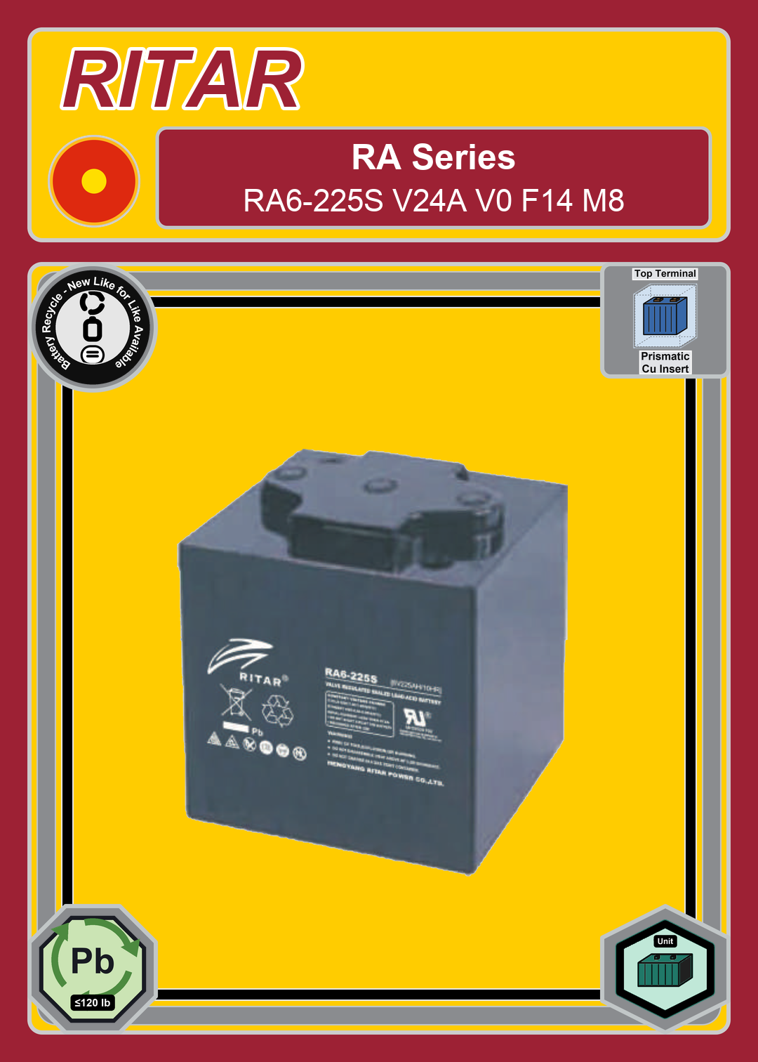 Battery Recycle Ritar RA Series RA6 225S V24A V0 F14 M8