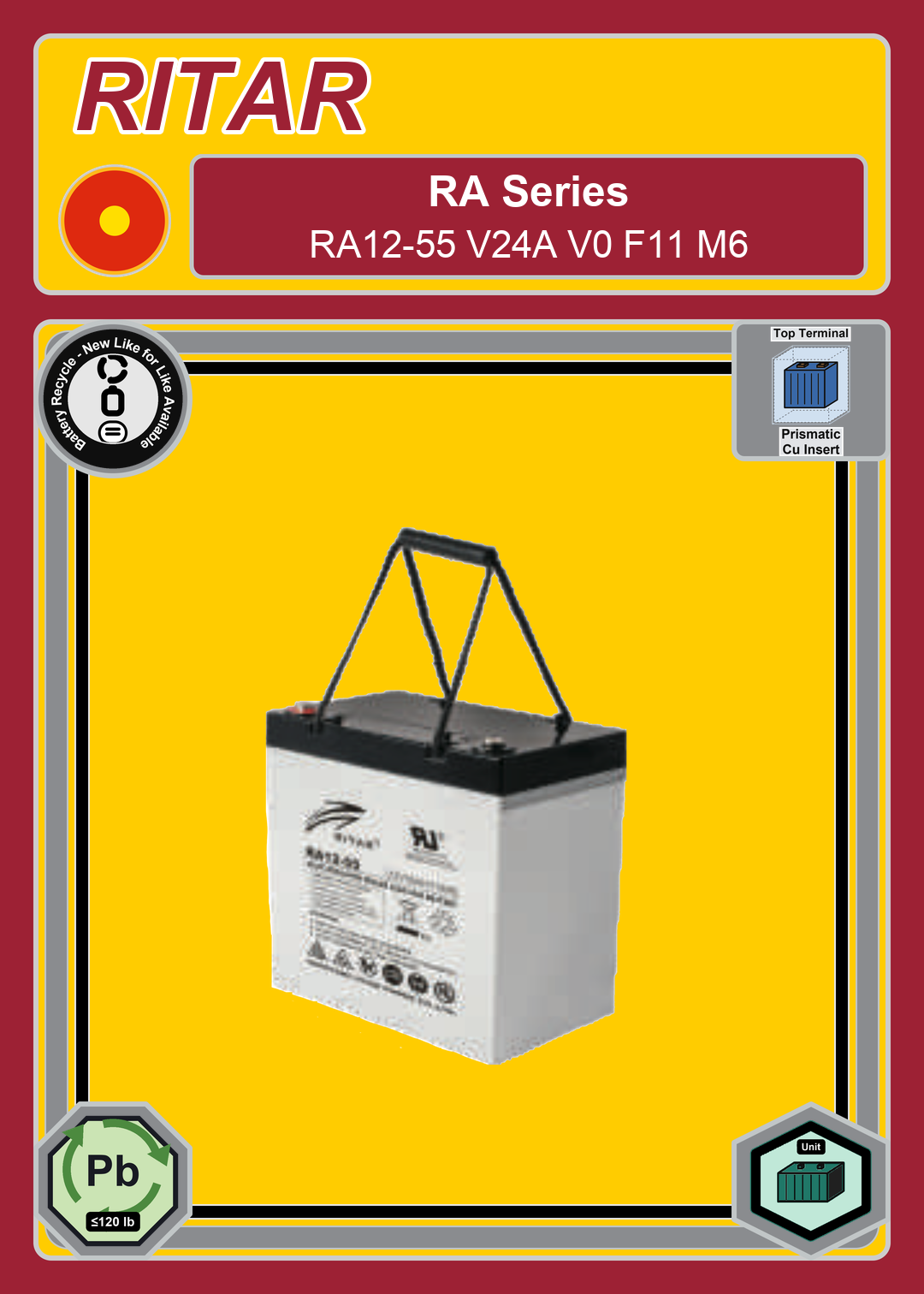 Battery Recycle Ritar RA Series RA12 55 V24A V0 F11 M6