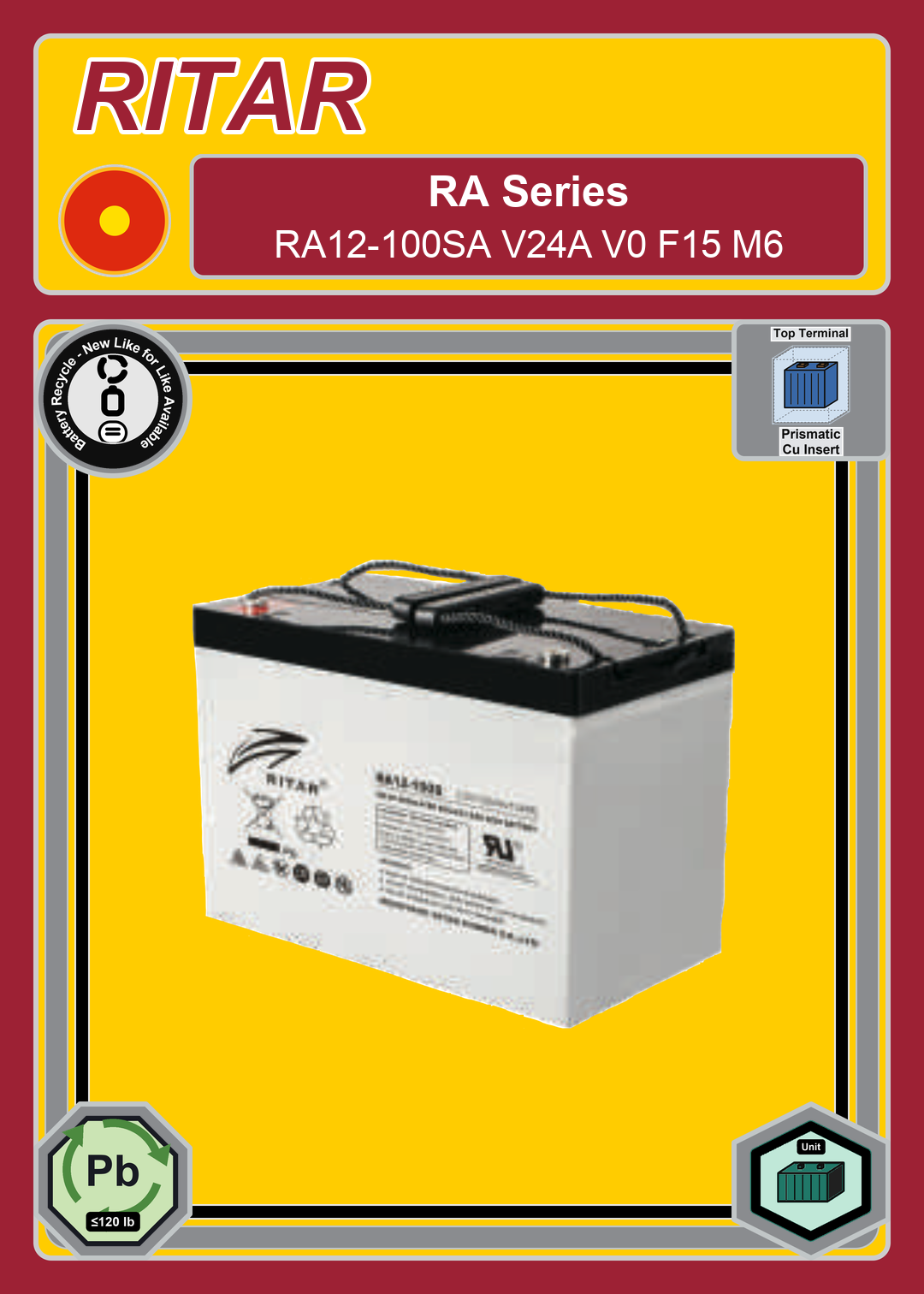 Battery Recycle Ritar RA Series RA12 100SA V24A V0 F15 M6