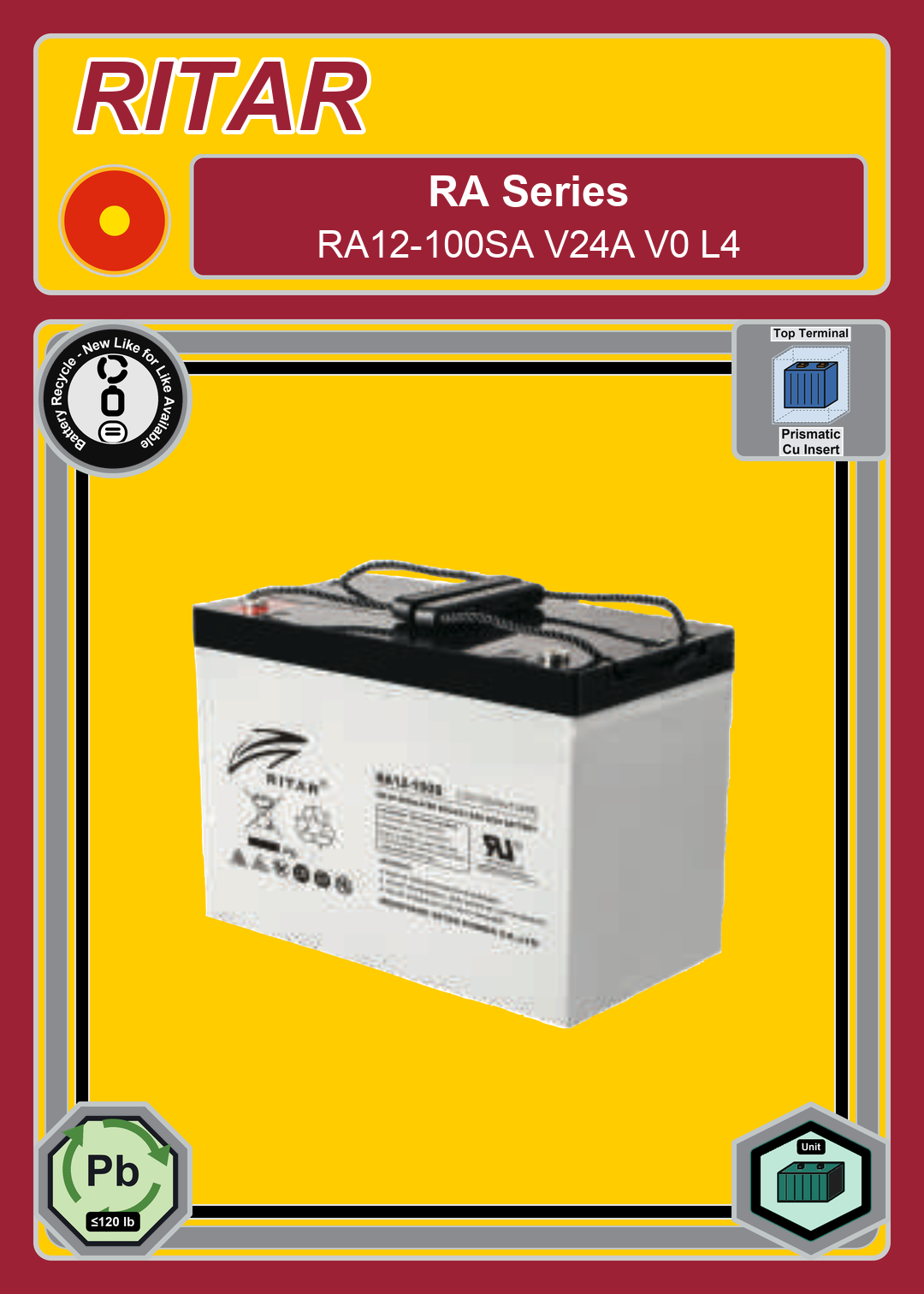 Battery Recycle Ritar RA Series RA12 100SA V24A V0 L4