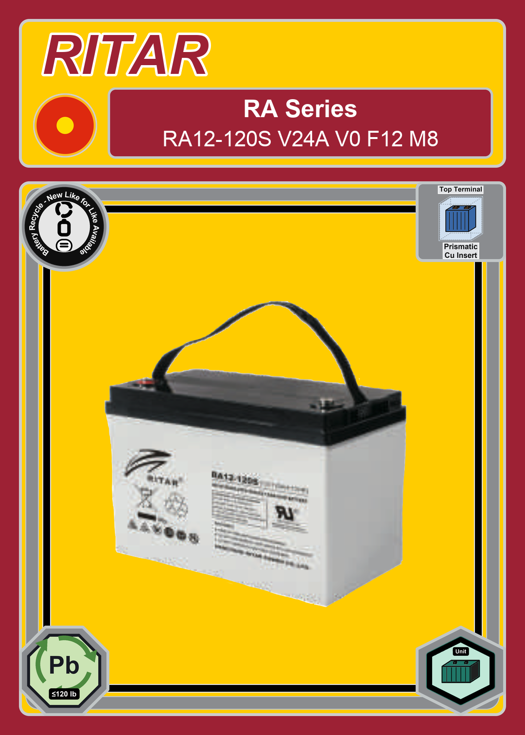 Battery Recycle Ritar RA Series RA12 120S V24A V0 F12 M8