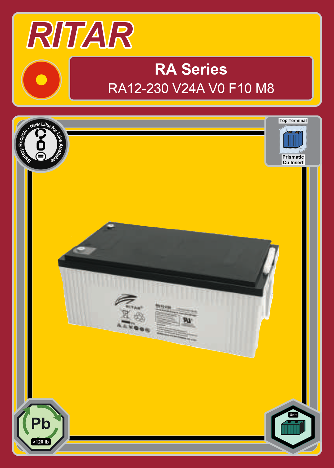 Battery Recycle Ritar RA Series RA12 230 V24A V0 F10 M8