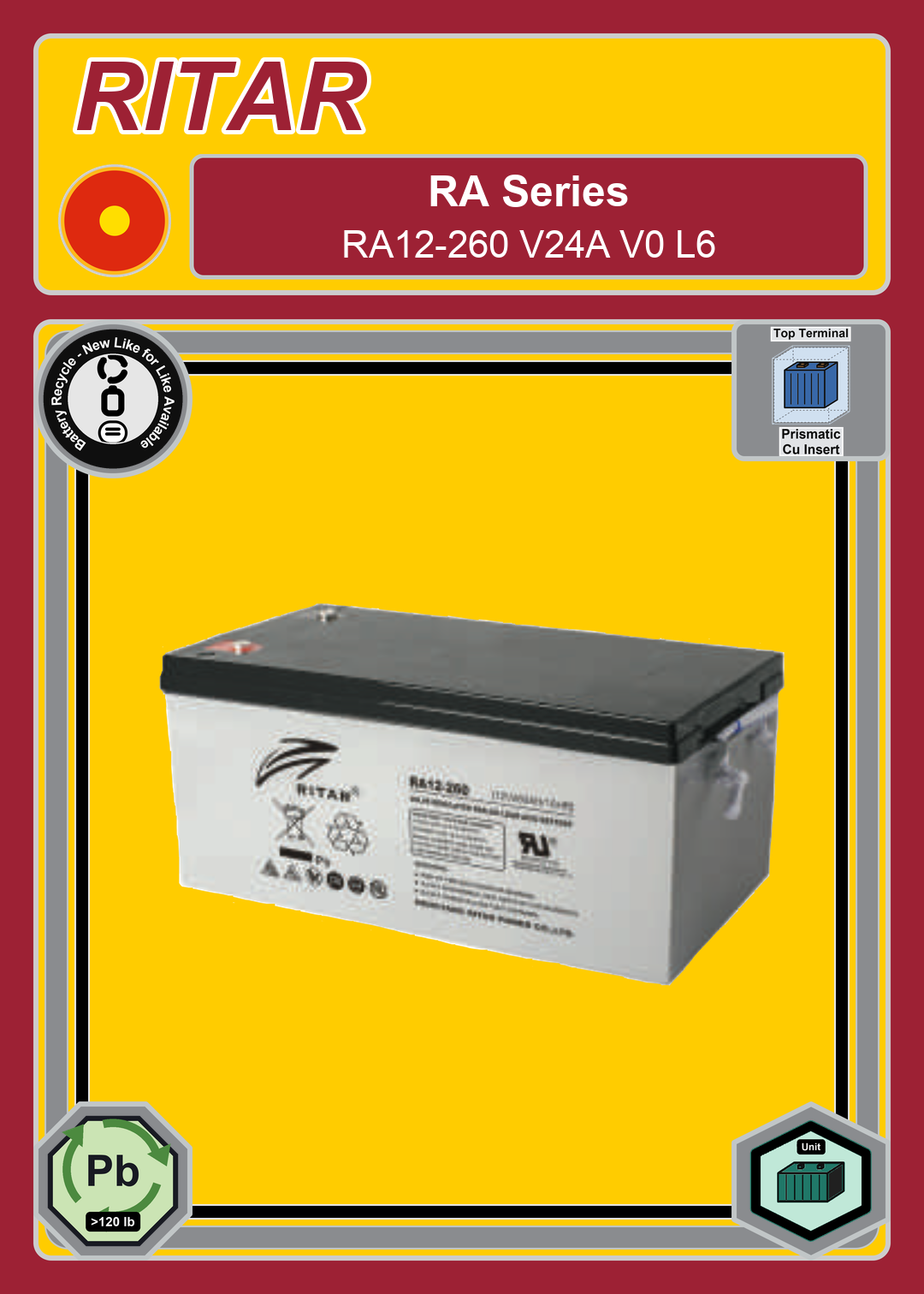Battery Recycle Ritar RA Series RA12 260 V24A V0 L6