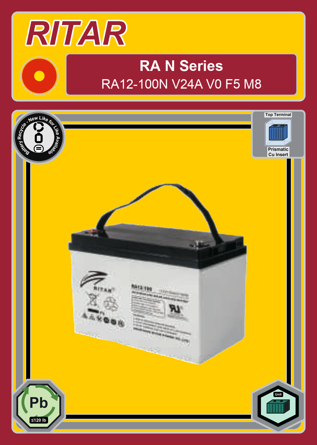 Battery Recycle Ritar RA N Series RA12 100N V24A V0 F5 M8