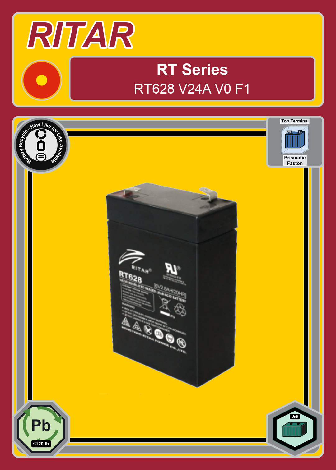 Battery Recycle Ritar RT Series RT628 V24A V0 F1