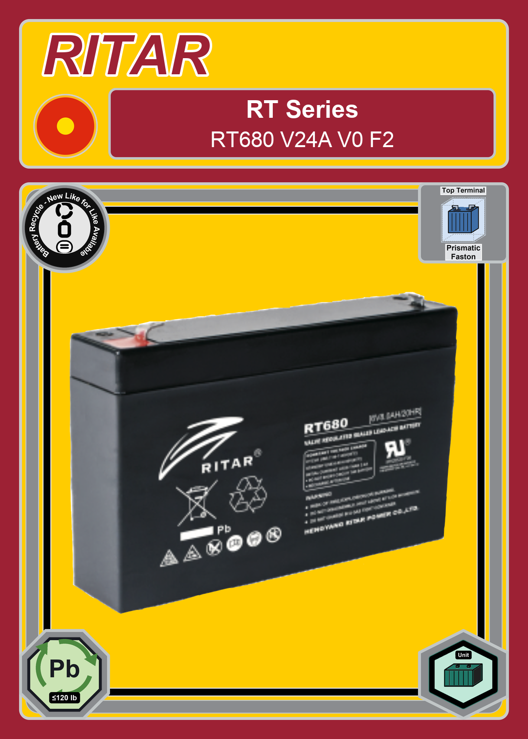 Battery Recycle Ritar RT Series RT680 V24A V0 F2