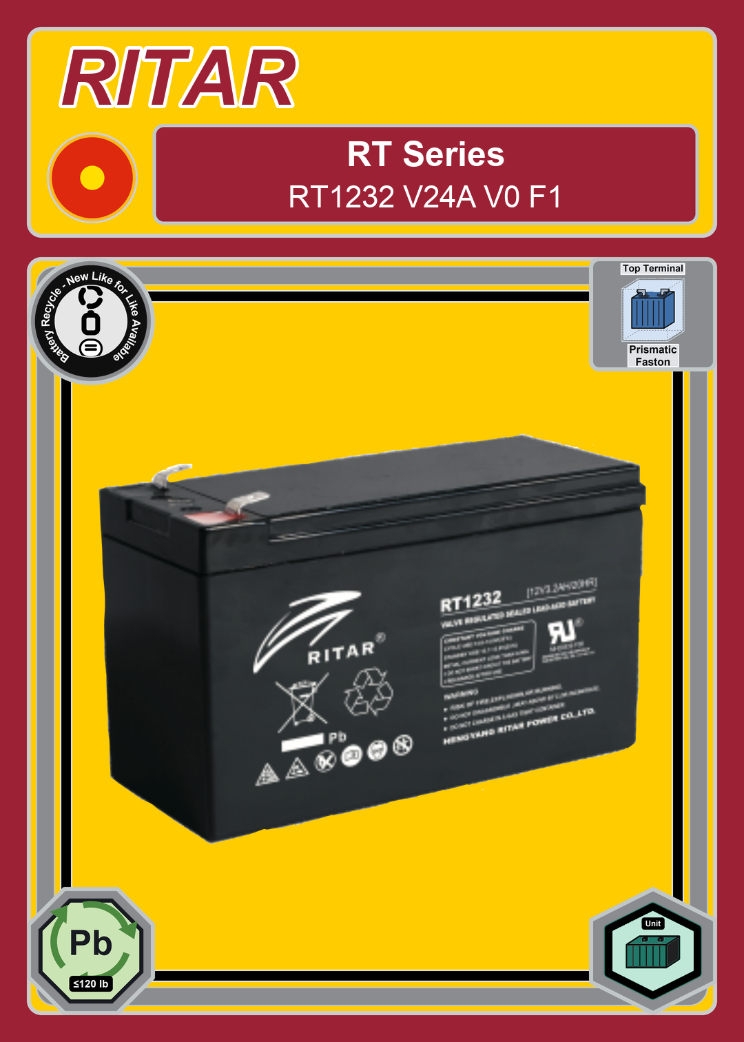 Battery Recycle Ritar RT Series RT1232 V24A V0 F1