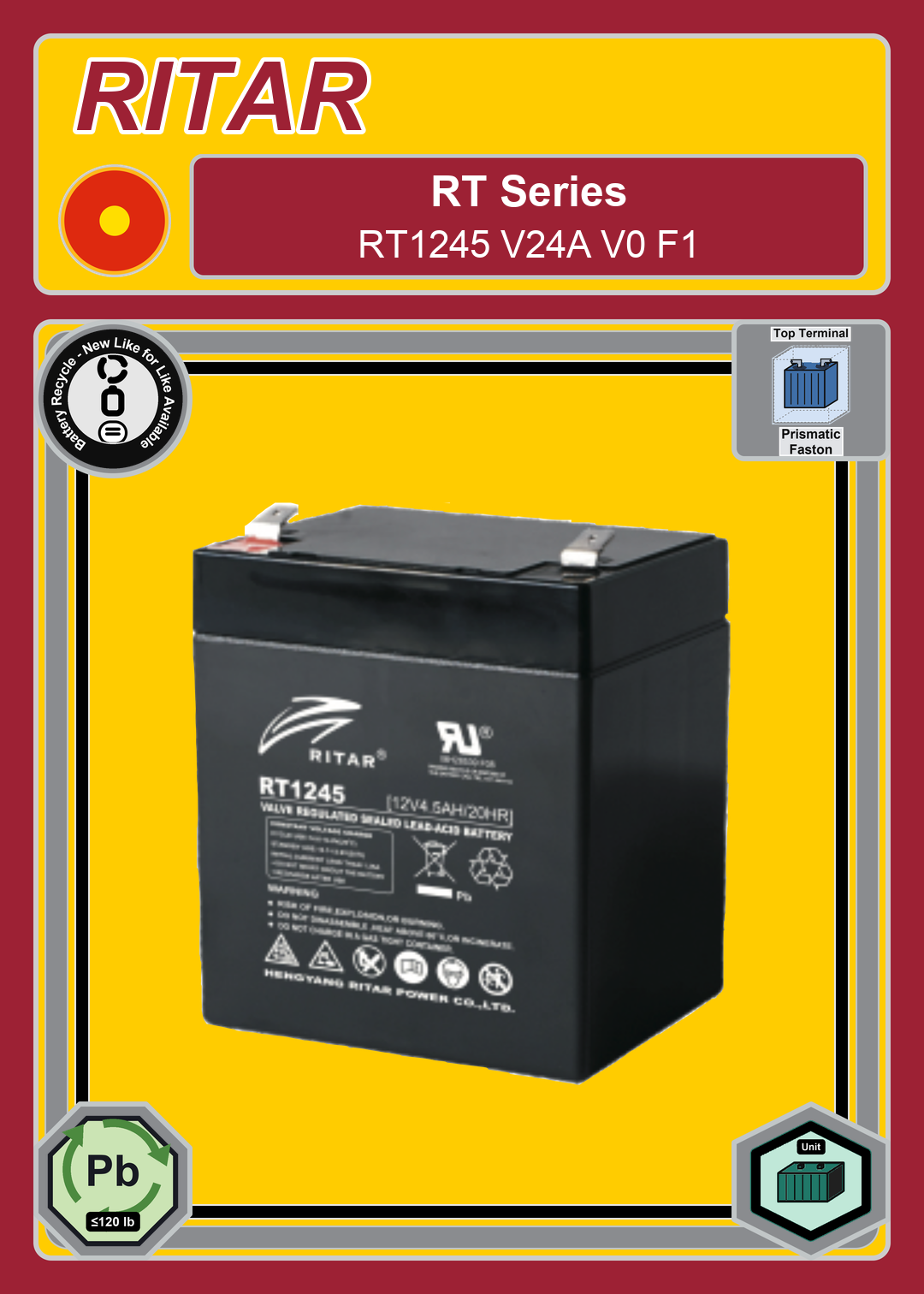 Battery Recycle Ritar RT Series RT1245 V24A V0 F1