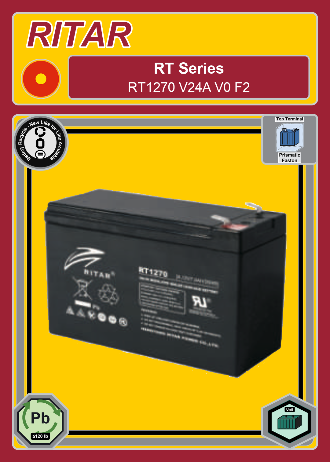 Battery Recycle Ritar RT Series RT1270 V24A V0 F2