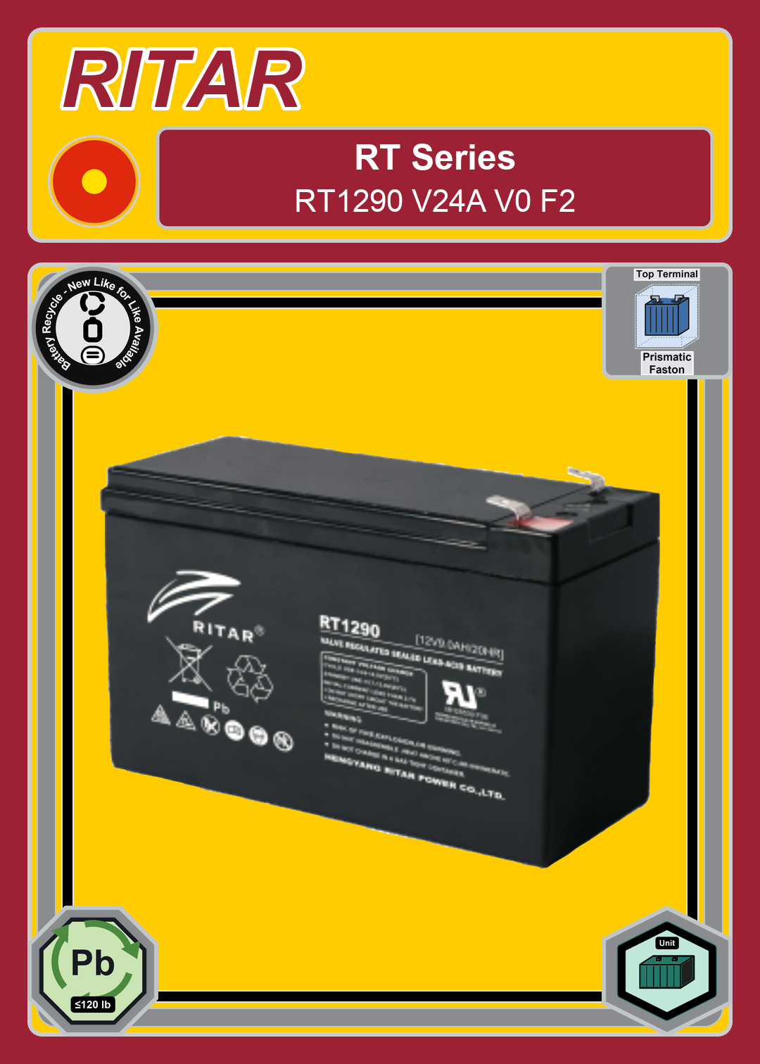 Battery Recycle Ritar RT Series RT1290 V24A V0 F2