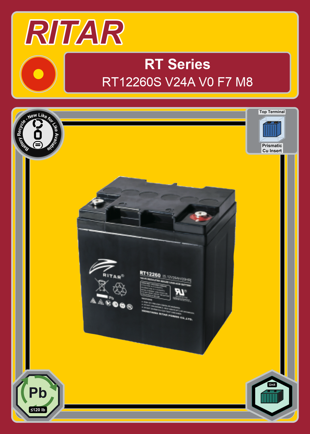 Battery Recycle Ritar RT Series RT12260S V24A V0 F7 M8
