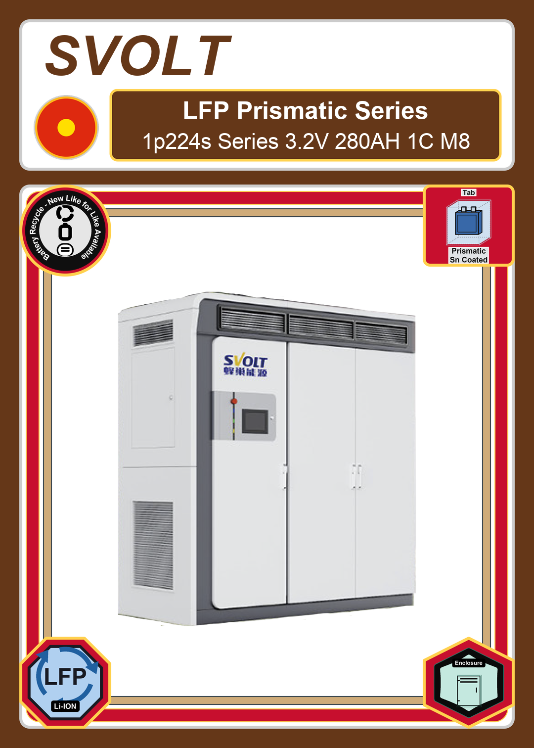 Battery Recycle SVOLT LFP Prismatic 1p224s Series 3 2V 280AH 1C M8