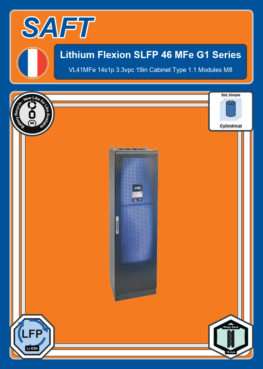 Battery Recycle Saft Lithium SLFP Series Flexion 46 MFe G1 VL41MFe 14s1p 3 3vpc 19in Cabinet Type 1 1 Modules M8