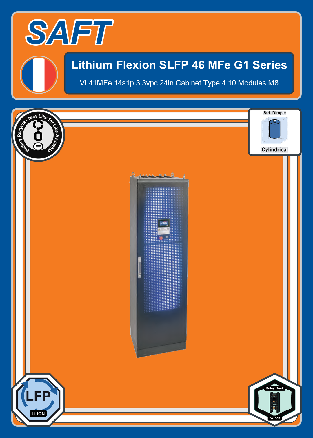 Battery Recycle Saft Lithium SLFP Series Flexion 46 MFe G1 VL41MFe 14s1p 3 3vpc 24in Cabinet Type 4 10 Modules M8