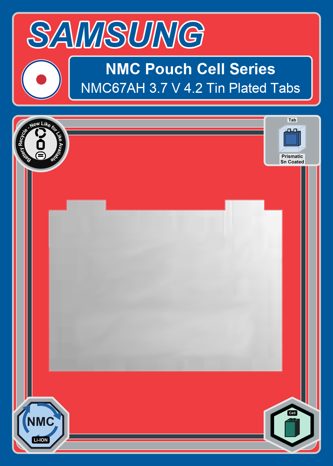 Battery Recycle Samsung NMC Pouch Cell Series NMC67AH 3 7 V 4 2 Tin Plated Tabs