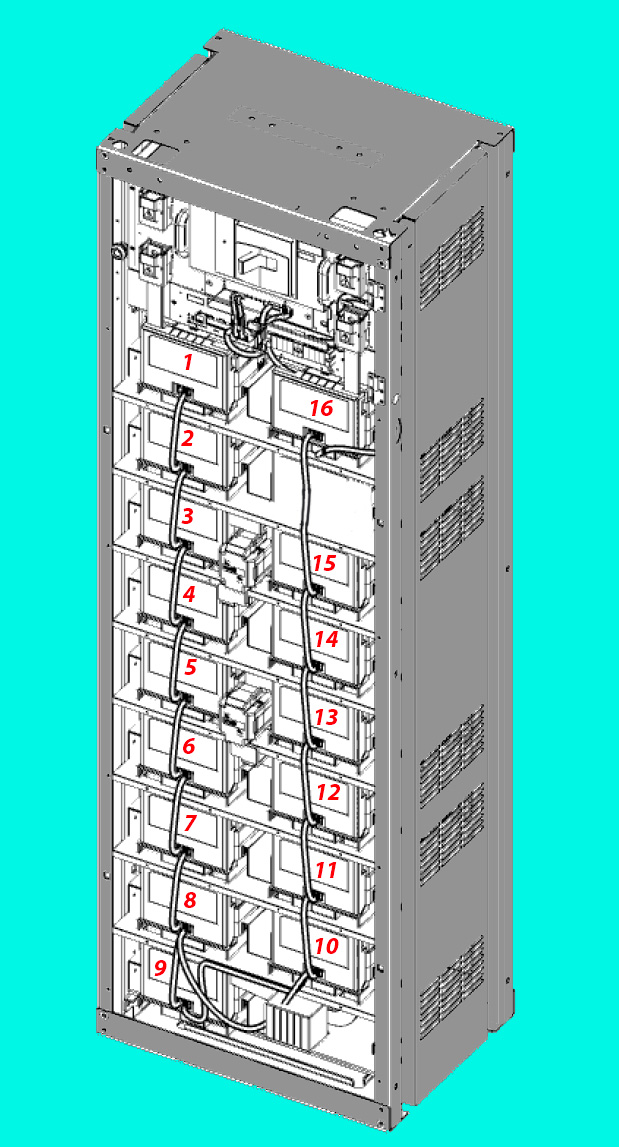 Product image for Battery Recycle Samsung RelayRack LIB UPS U6A4 32 6 KWH 16Mods 8 TypeA 8 TypeB 128cells 4 2 Lug 2Hole x 0 375dia 1inch CtC