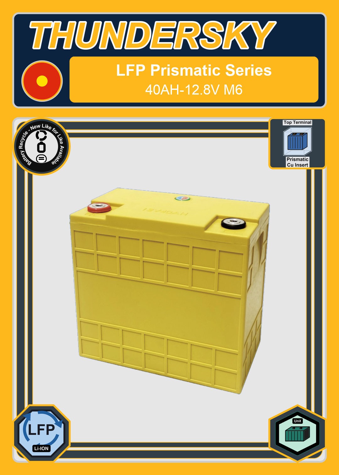 Battery Recycle Thundersky Winston LFP Prismatic Series 40AH 12 8V M6