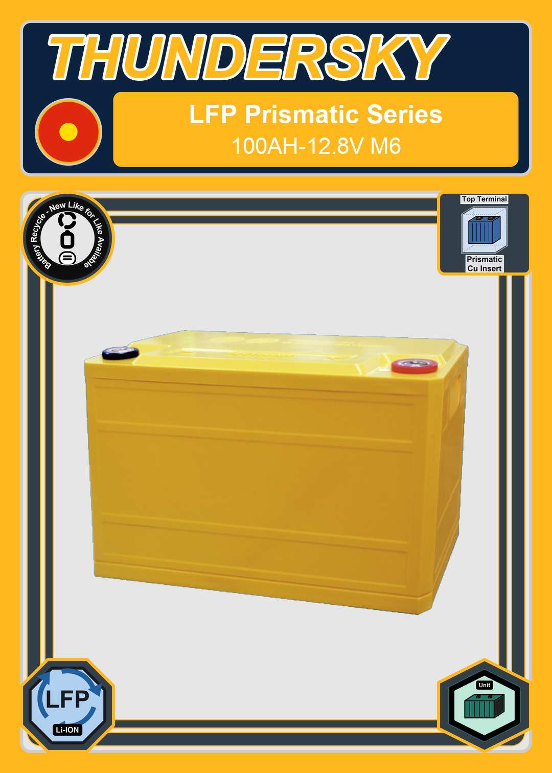 Battery Recycle Thundersky Winston LFP Prismatic Series 100AH 12 8V M6