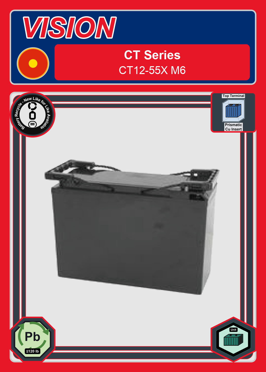 Battery Recycle Vision CT Series CT12 55X M6