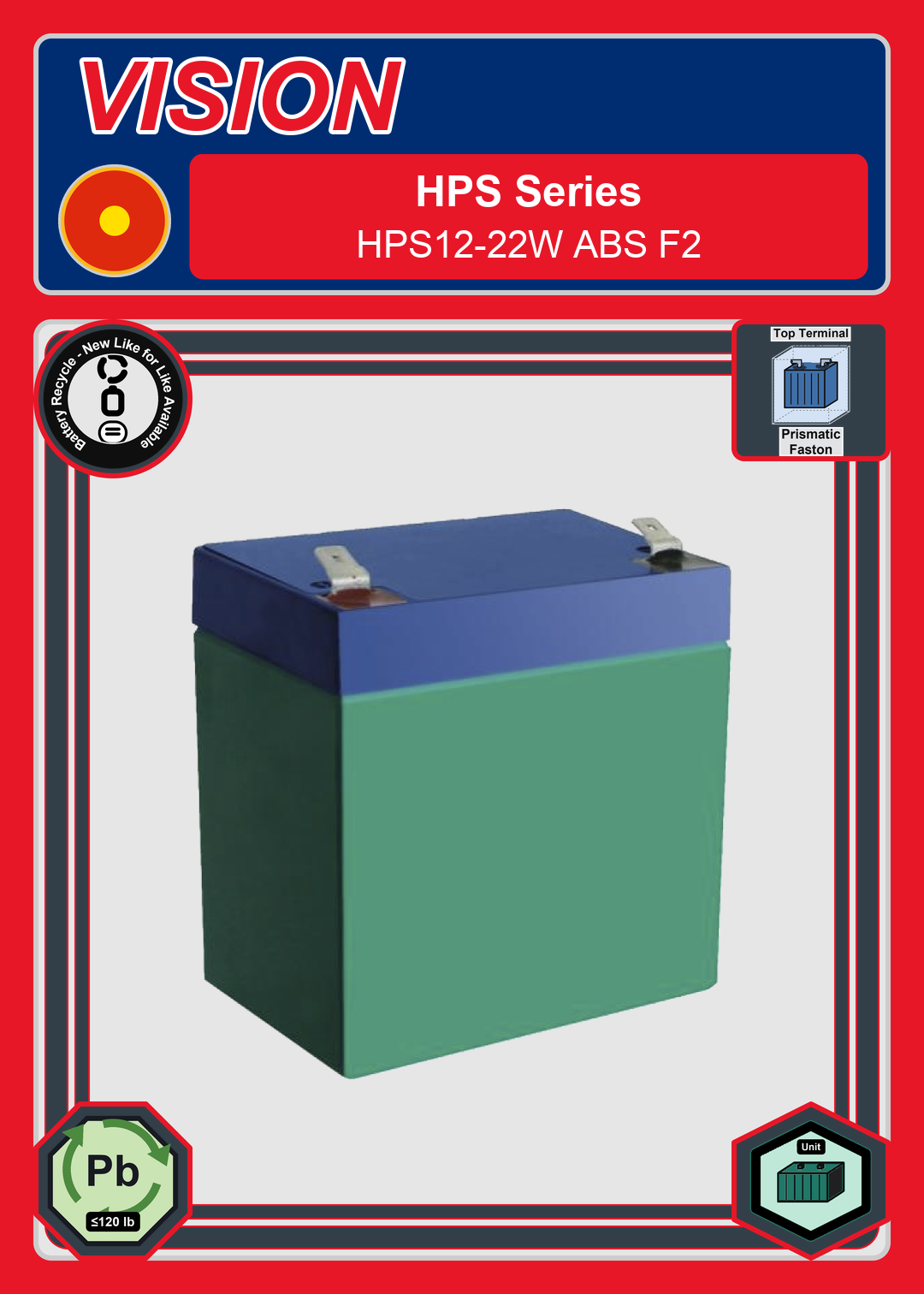Battery Recycle Vision HPS Series HPS12 22W ABS F2