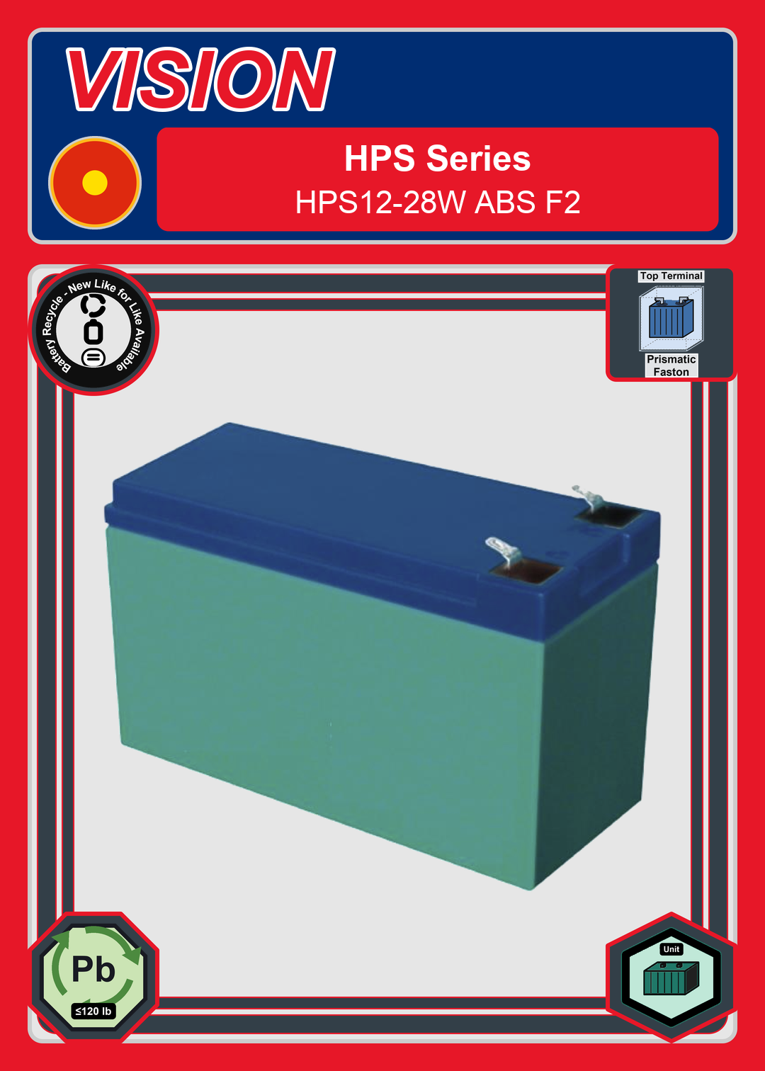 Battery Recycle Vision HPS Series HPS12 28W ABS F2