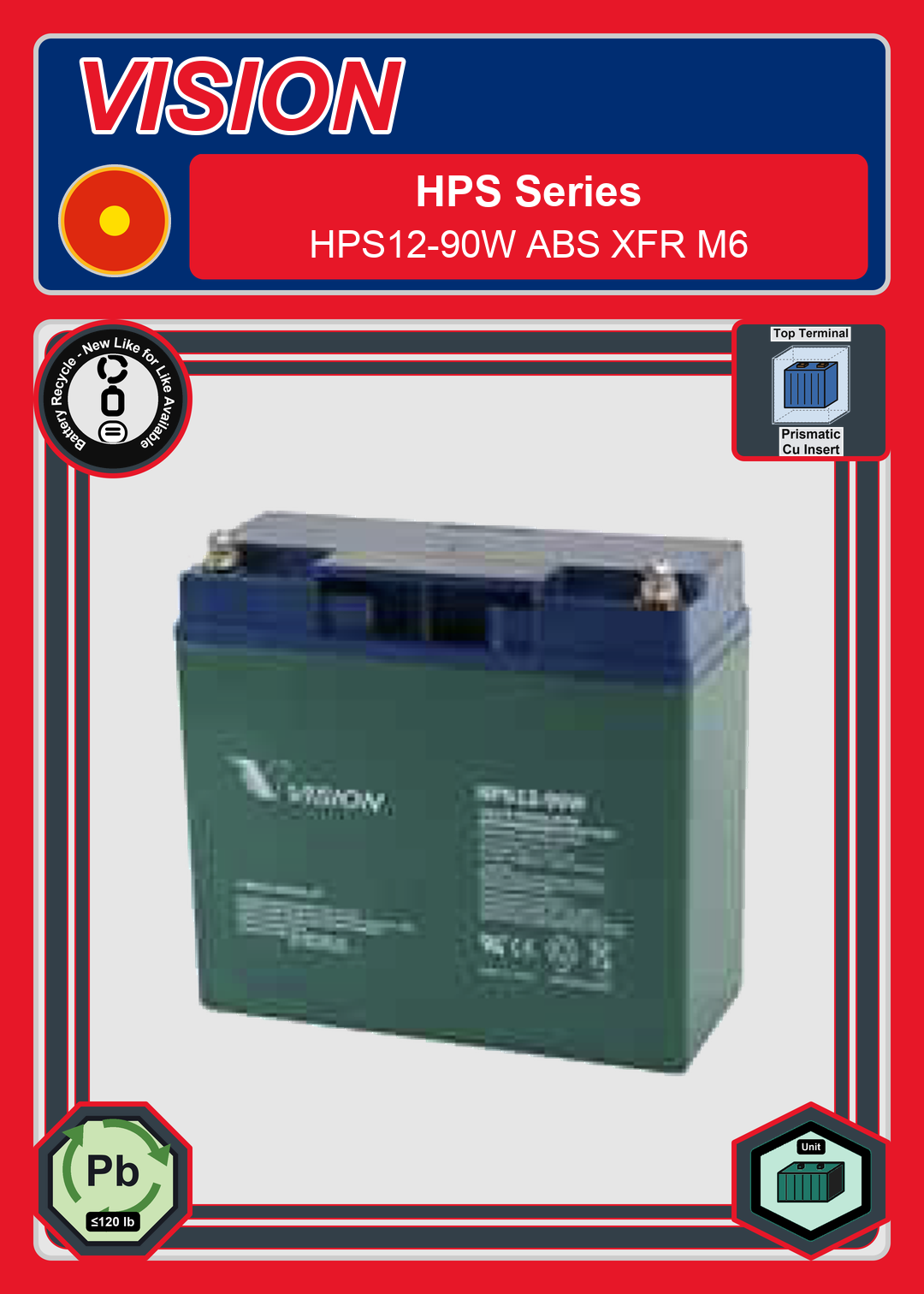 Battery Recycle Vision HPS Series HPS12 90W ABS XFR M6