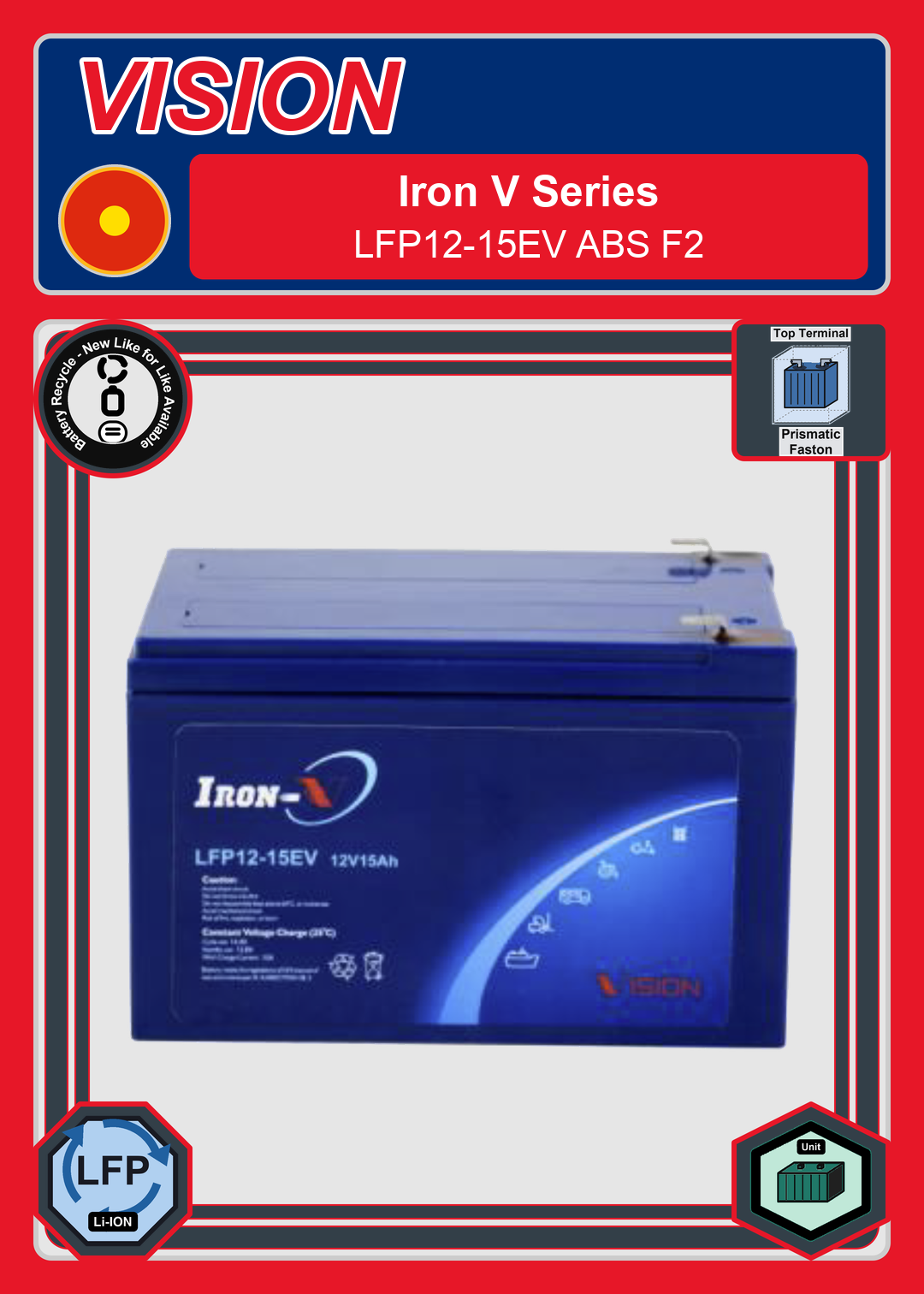 Battery Recycle Vision Iron V Series LFP12 15EV ABS F2