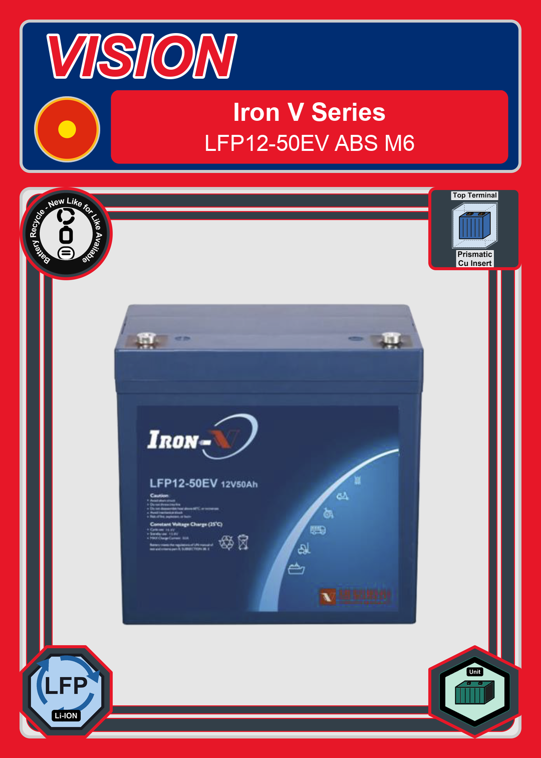 Battery Recycle Vision Iron V Series LFP12 50EV ABS M6
