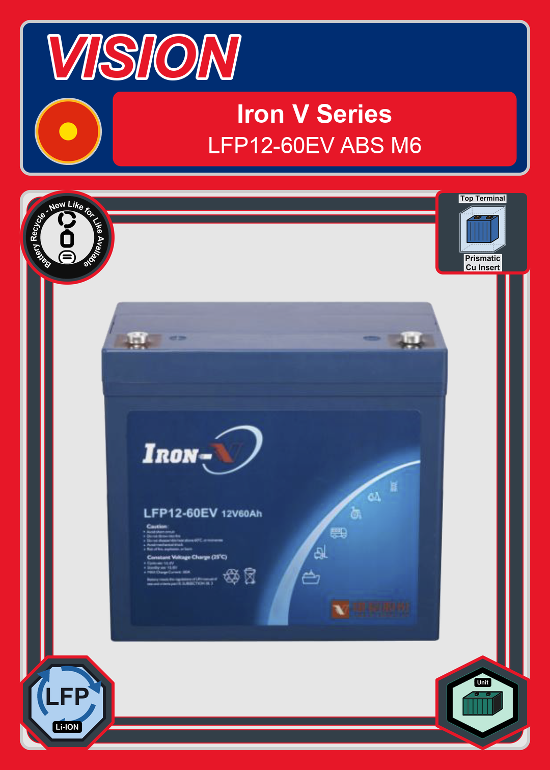 Battery Recycle Vision Iron V Series LFP12 60EV ABS M6