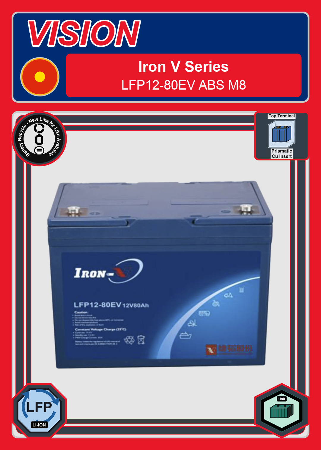 Battery Recycle Vision Iron V Series LFP12 80EV ABS M8