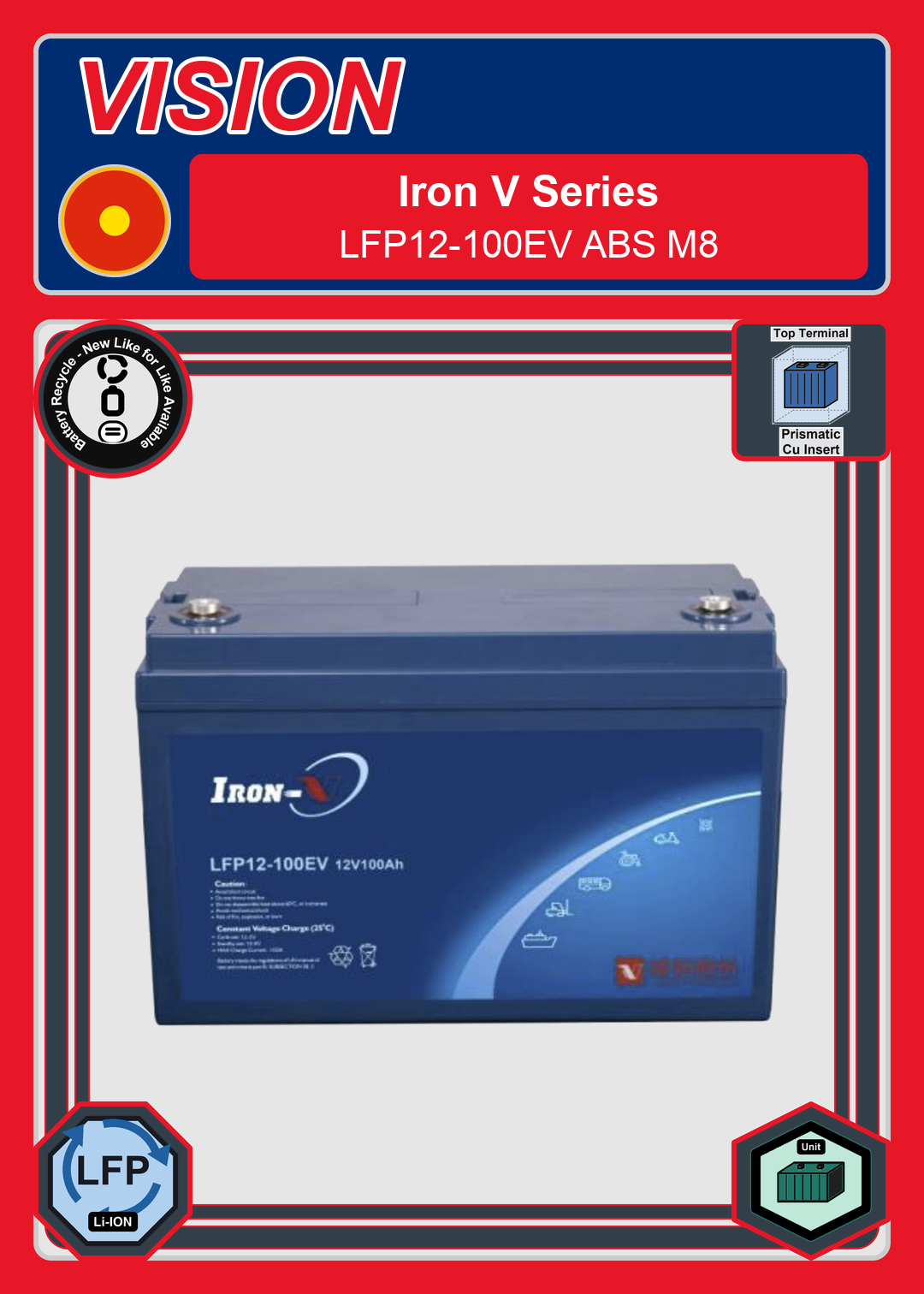Battery Recycle Vision Iron V Series LFP12 100EV ABS M8