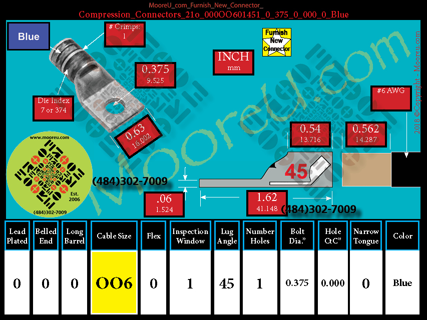Product image for Furnish New Compression Lug 21o 000OO601001 0 375 0 000 0 Blue