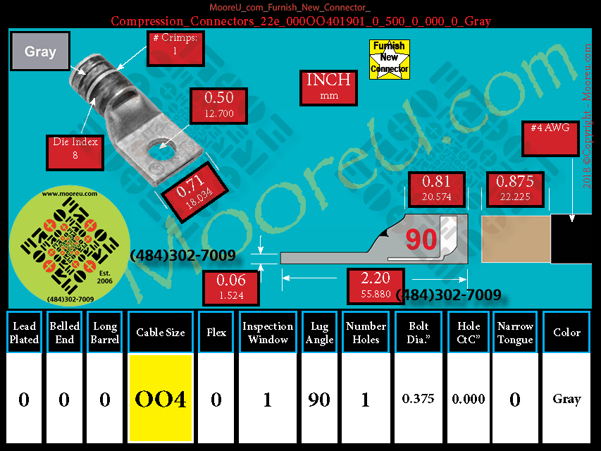 Product image for Furnish New Compression Lug 22e 000OO401001 0 500 0 000 0 Gray