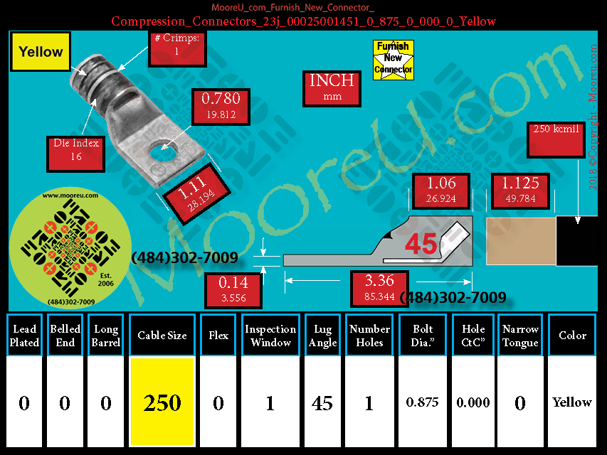 Product image for Furnish New Compression Lug 23j 00025001001 0 875 0 000 0 Yellow