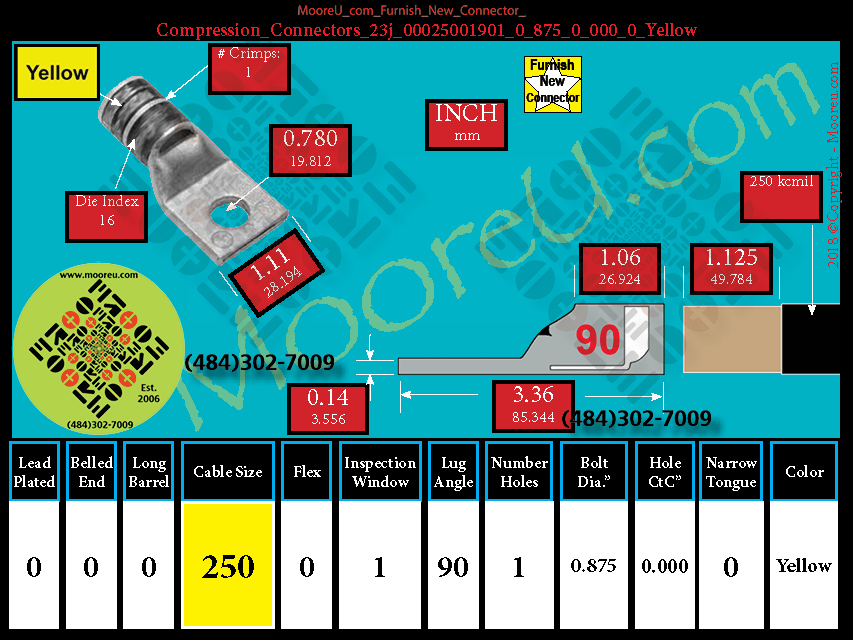 Product image for Furnish New Compression Lug 23j 00025001001 0 875 0 000 0 Yellow
