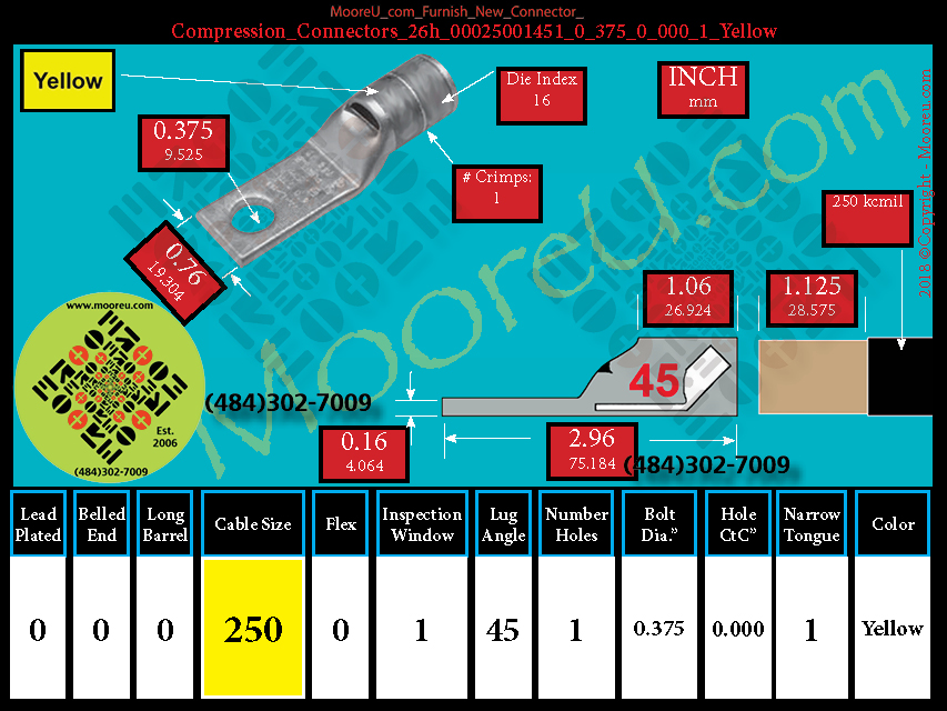 Product image for Furnish New Compression Lug 26h 00025001001 0 375 0 000 1 Yellow