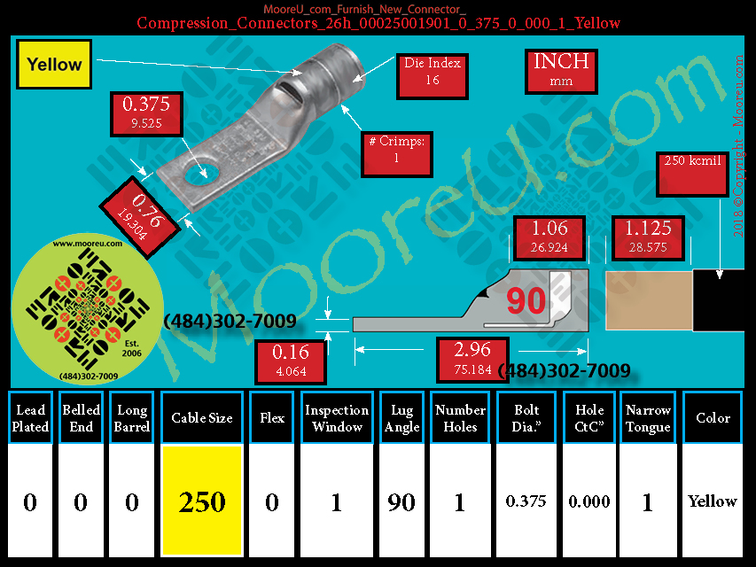 Product image for Furnish New Compression Lug 26h 00025001001 0 375 0 000 1 Yellow