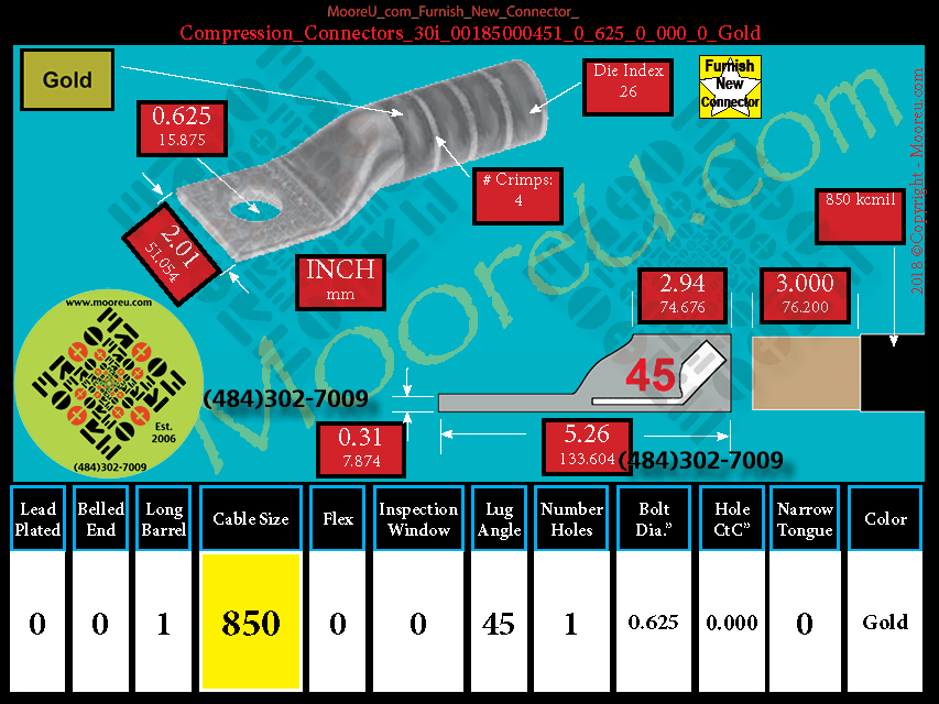 Product image for Furnish New Compression Lug 30i 00185000001 0 625 0 000 0 Gold