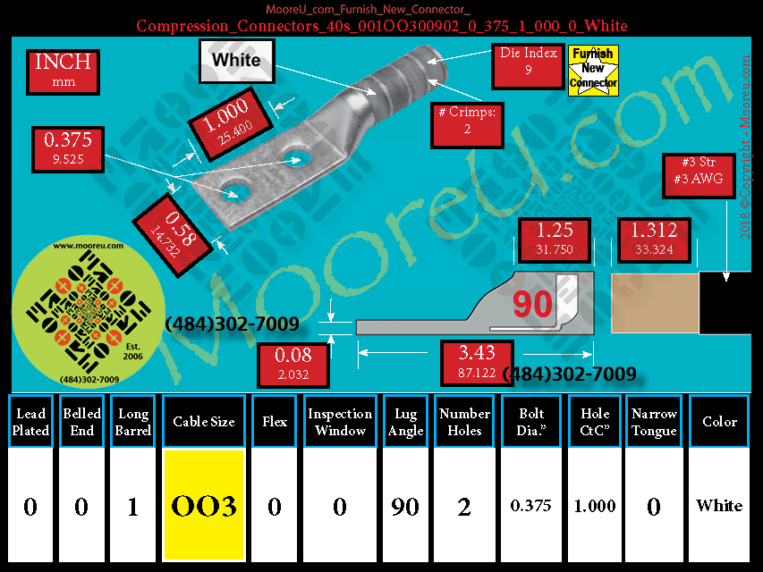 Product image for Furnish New Compression Lug 40s 001OO300002 0 375 1 000 0 White
