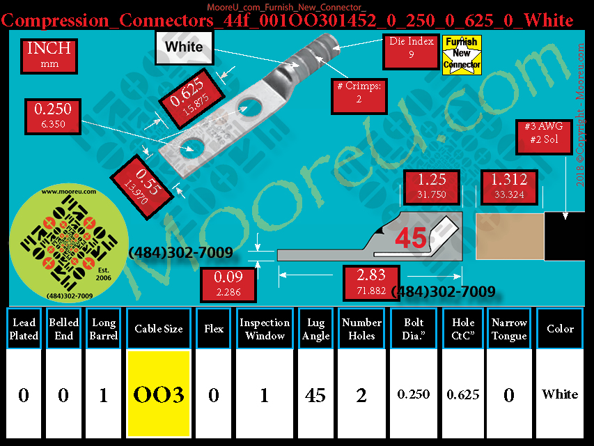 Product image for Furnish New Compression Lug 44f 001OO301002 0 250 0 625 0 White