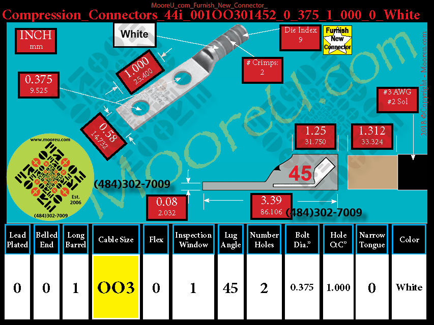 Product image for Furnish New Compression Lug 44i 001OO301002 0 375 1 000 0 White