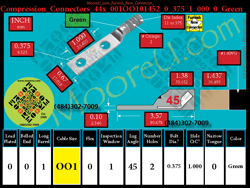 Product image for Furnish New Compression Lug 44x 001OO101002 0 375 1 000 0 Green