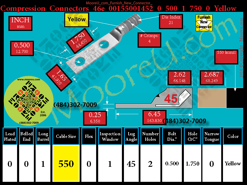 Product image for Furnish New Compression Lug 46e 00155001002 0 500 1 750 0 Yellow